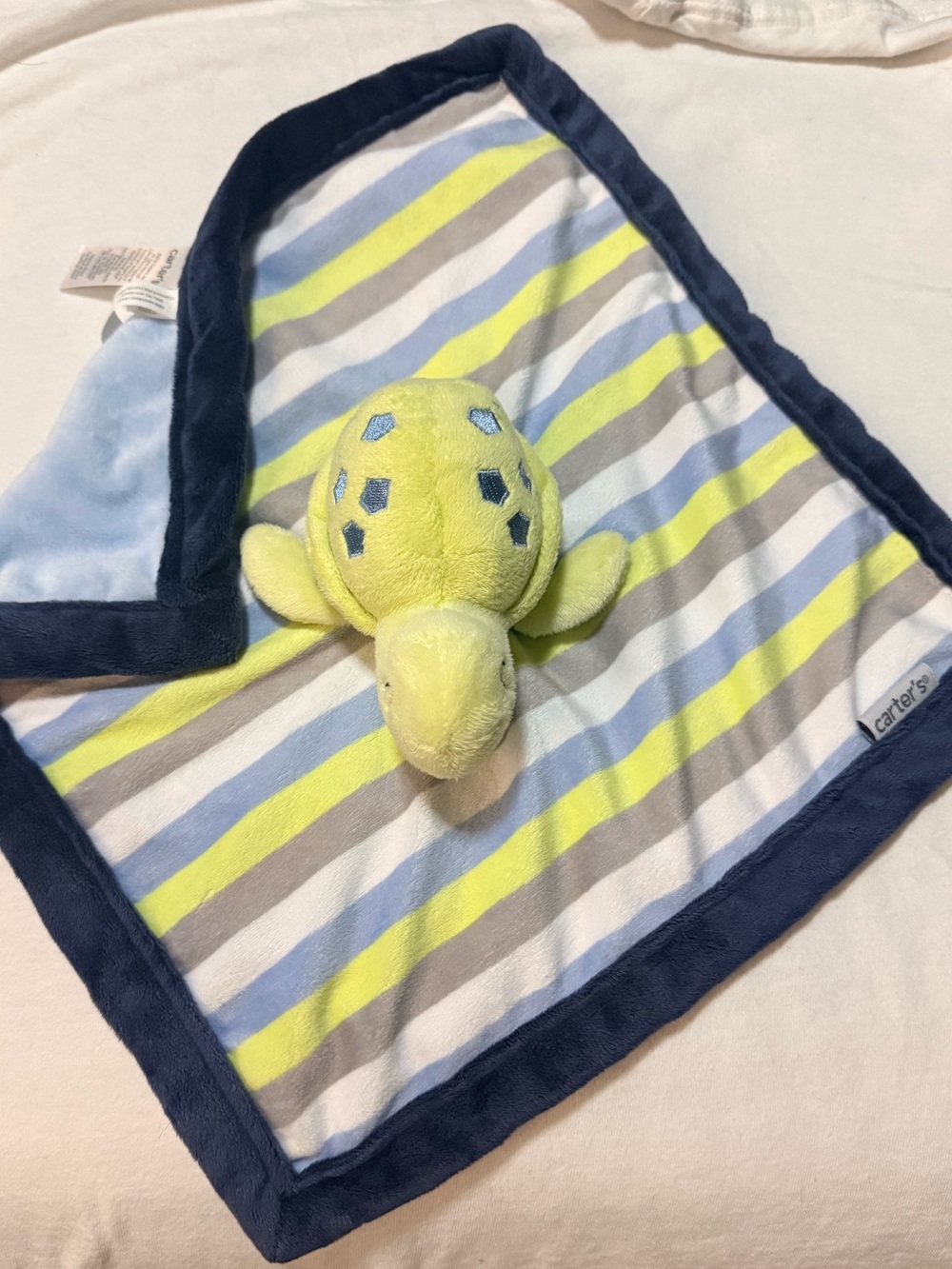 Carter's Turtle Security Blanket Lovey, Blue/Gray/Green/White Stripes